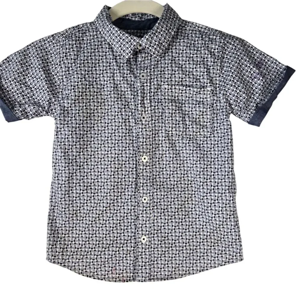 Ben Sherman Boys Short Sleeve Button Down Navy White Geometric Print Kids Size